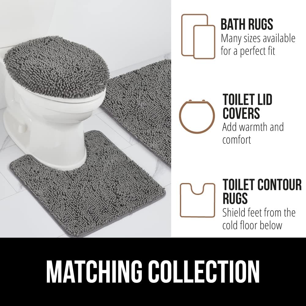 Chenille Bath Mat with Rubber Backing, 51x76 cm, Quick-Dry and Machine Washable, Soft Absorbent Rug for Shower and Tub Floors, Grey Bathroom Accessory