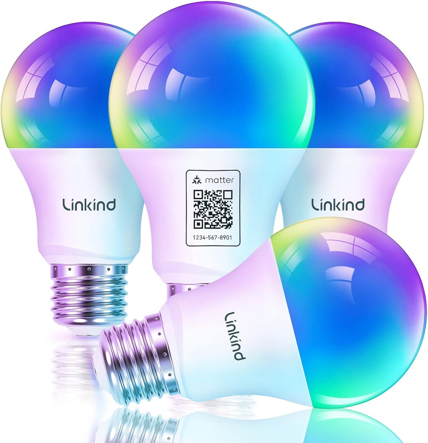 Smart Matter LED Light Bulbs - 4 Pack, Color Changing A19 E26, Works with Apple Home, Alexa, Google Home, Music Sync, 800LM, 2.4GHz WiFi