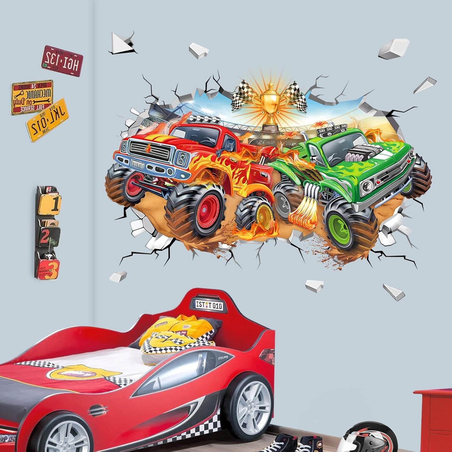 Epic 3D Racing Car Wall Stickers - Peel and Stick Decals for Boys' Rooms, Kids' Bedrooms, and Playrooms