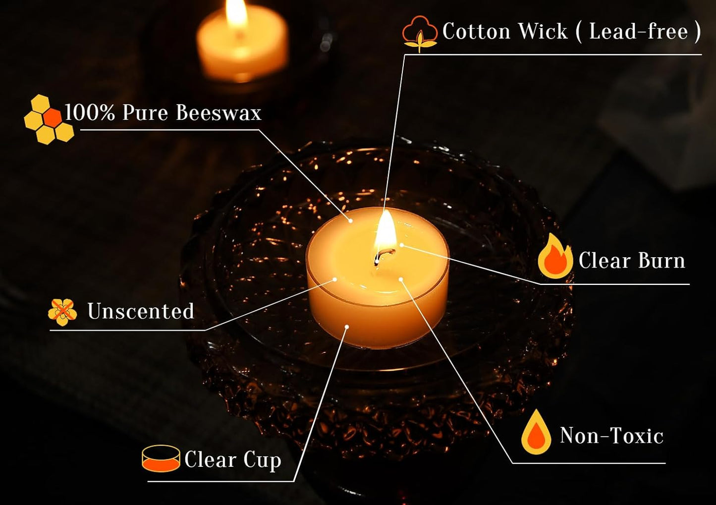 12 Pcs Organic Beeswax Tealight Candles - Honey Scented, Smokeless & Clean Burning