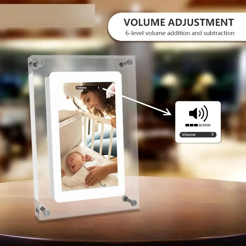 5-Inch Acrylic Digital Photo Frame with IPS Screen, 4G Memory, 1000mAh Battery, Volume Control & Speaker - Perfect Gift for Loved Ones!