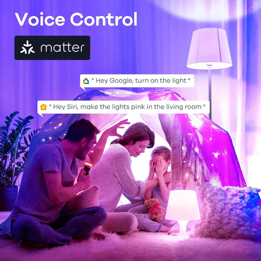 Smart Matter LED Light Bulbs - 4 Pack, Color Changing A19 E26, Works with Apple Home, Alexa, Google Home, Music Sync, 800LM, 2.4GHz WiFi