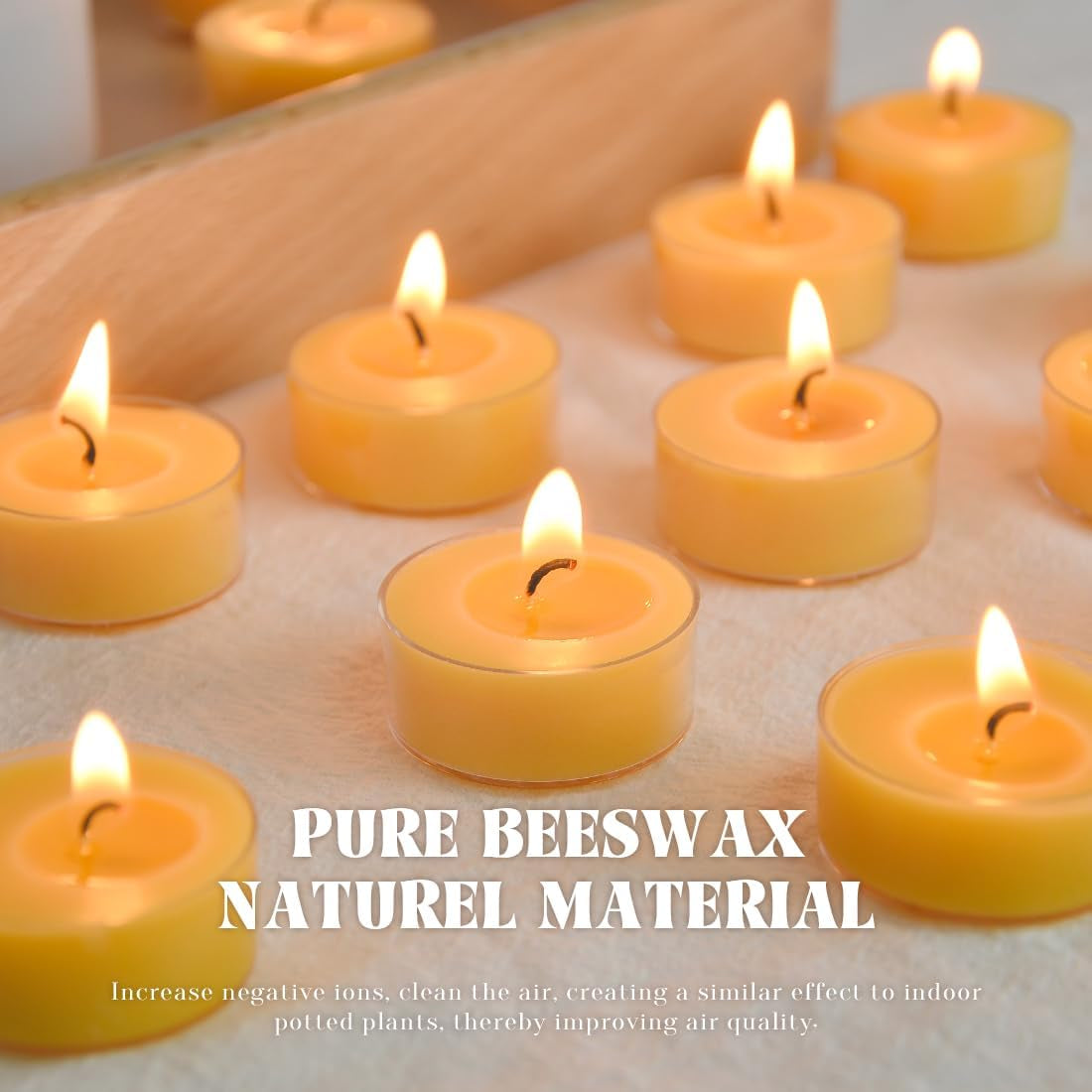 12 Pcs Organic Beeswax Tealight Candles - Honey Scented, Smokeless & Clean Burning