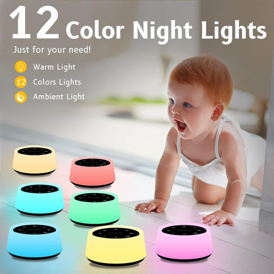 Soothing Sound Machine & Night Light: 30 Relaxing Sounds, 12 Color Options, Memory Function for Peaceful Sleep