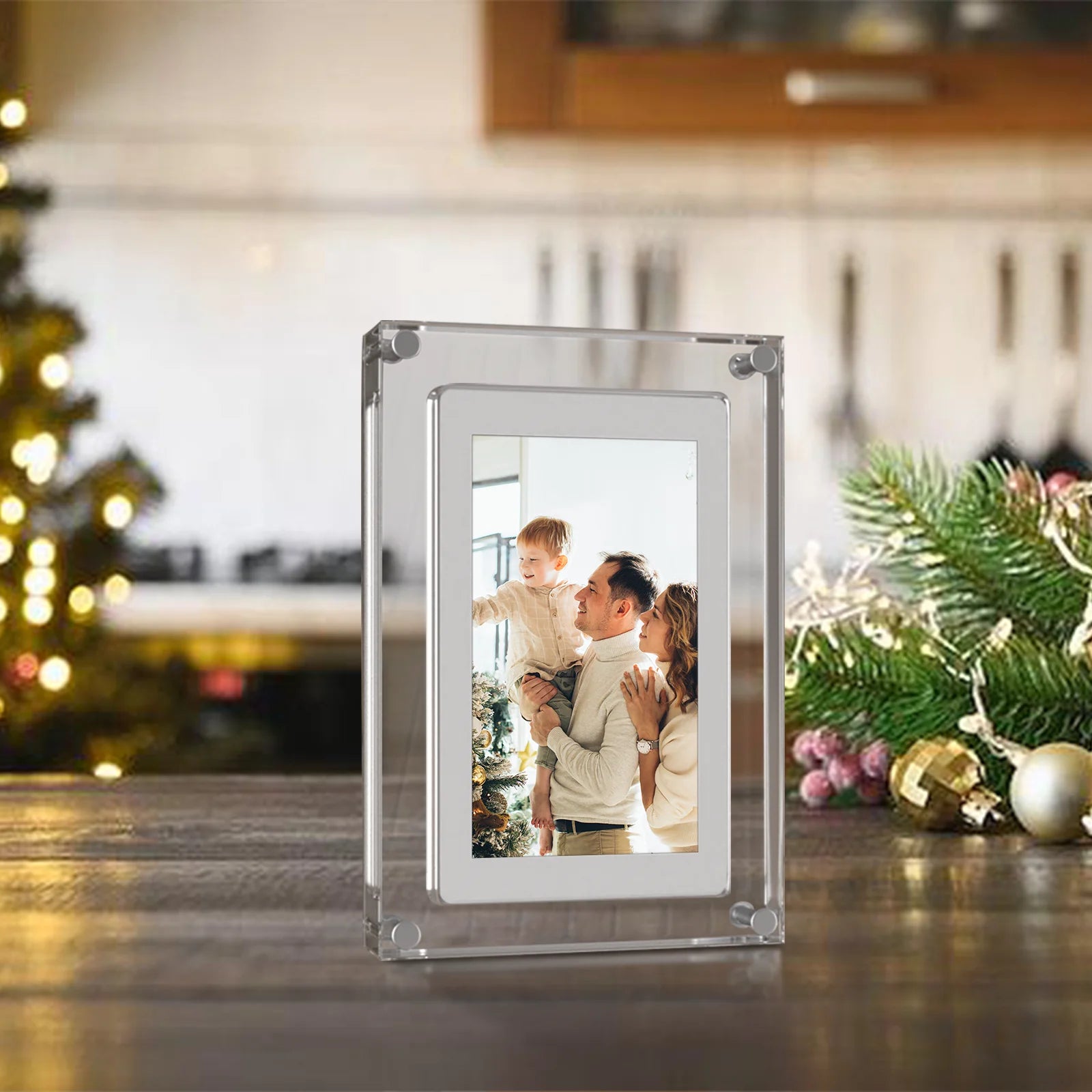 5-Inch Acrylic Digital Photo Frame with IPS Screen, 4G Memory, 1000mAh Battery, Volume Control & Speaker - Perfect Gift for Loved Ones!