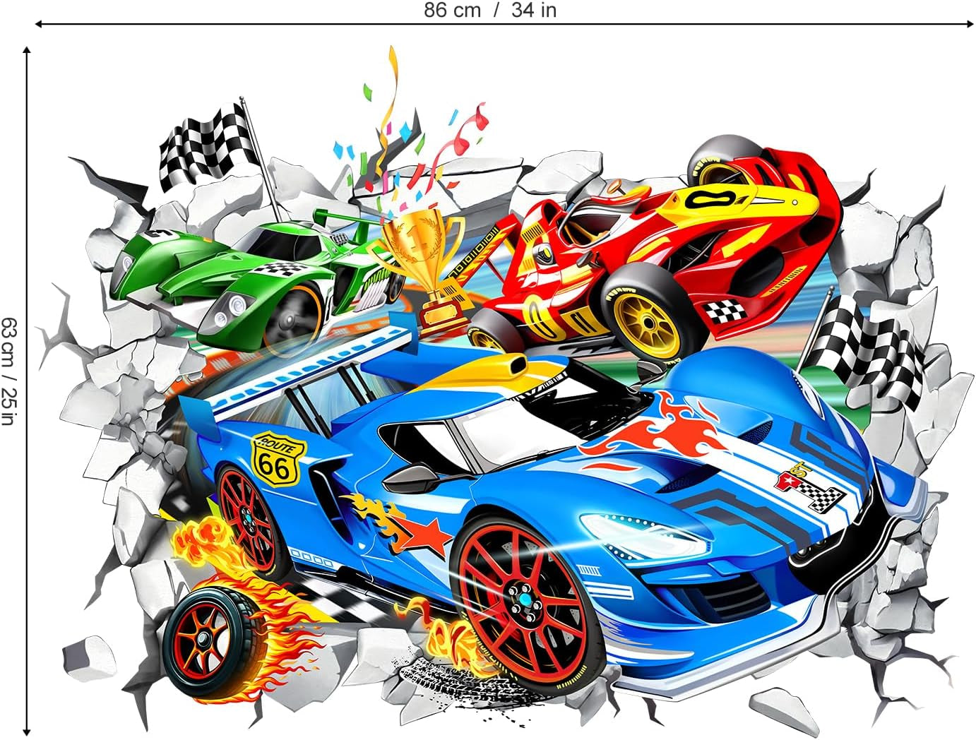 Transform Your Space with Large 3D Racing Car Wall Stickers - Perfect for Boys' Rooms and Playrooms!