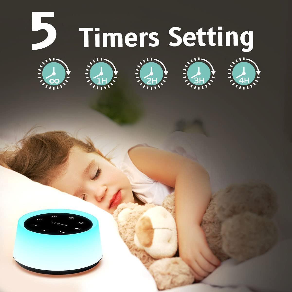 Soothing Sound Machine & Night Light: 30 Relaxing Sounds, 12 Color Options, Memory Function for Peaceful Sleep