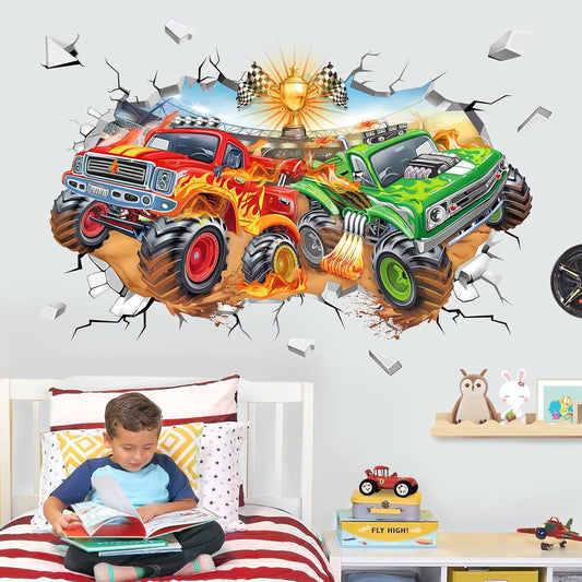 Epic 3D Racing Car Wall Stickers - Peel and Stick Decals for Boys' Rooms, Kids' Bedrooms, and Playrooms