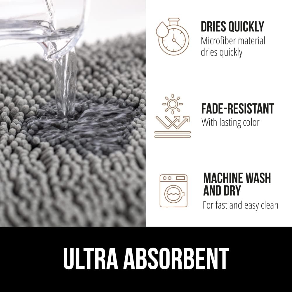 Chenille Bath Mat with Rubber Backing, 51x76 cm, Quick-Dry and Machine Washable, Soft Absorbent Rug for Shower and Tub Floors, Grey Bathroom Accessory