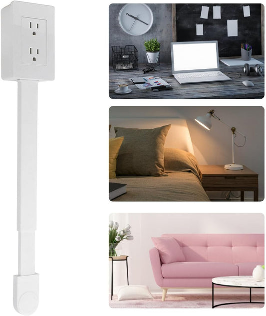 Versatile Power Socket Expander - 22-34 Inch Adjustable Reach, 180° Rotatable Design for Easy Access Behind Furniture - Dual 3-Prong Outlet Extender for Home and Office Use