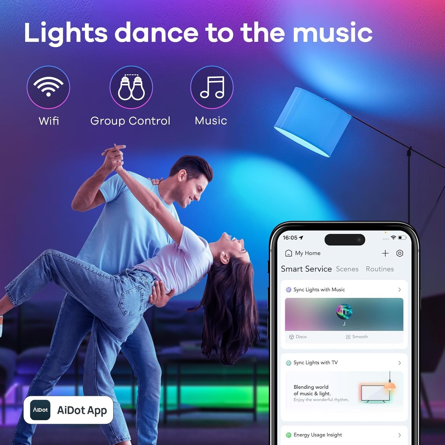 Smart Matter LED Light Bulbs - 4 Pack, Color Changing A19 E26, Works with Apple Home, Alexa, Google Home, Music Sync, 800LM, 2.4GHz WiFi
