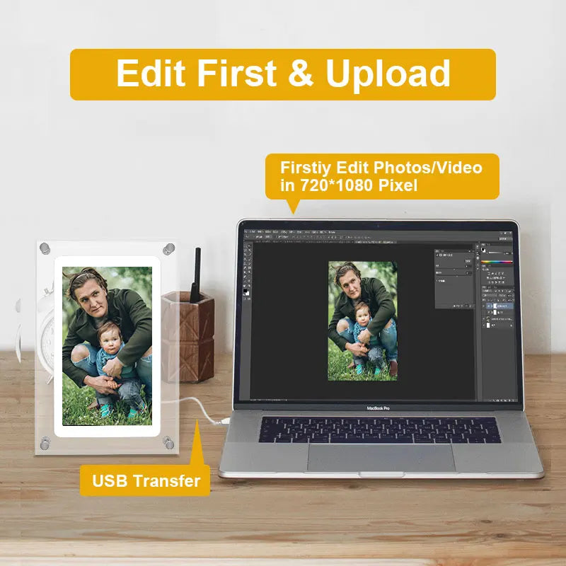 5-Inch Acrylic Digital Photo Frame with IPS Screen, 4G Memory, 1000mAh Battery, Volume Control & Speaker - Perfect Gift for Loved Ones!