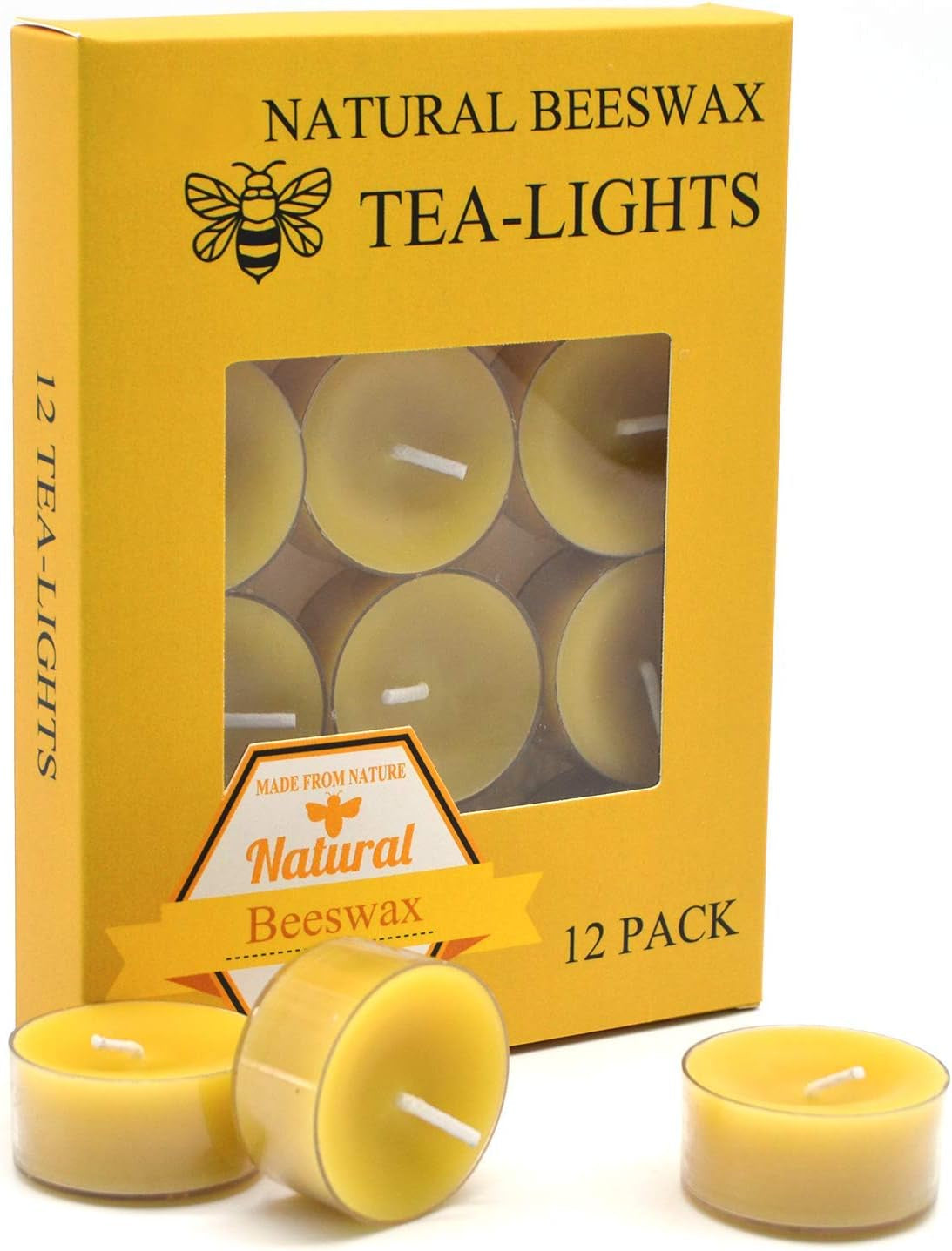 12 Pcs Organic Beeswax Tealight Candles - Honey Scented, Smokeless & Clean Burning