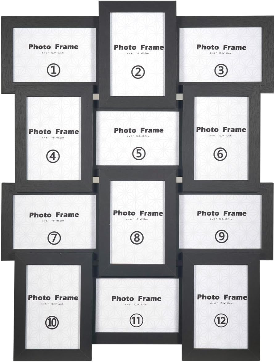 Stylish Black Collage Picture Frame for 12 Photos - Perfect for 4x6 Inch Memories!