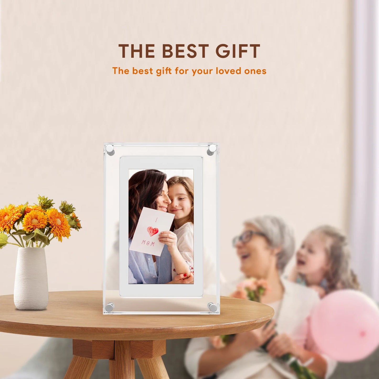 5-Inch Acrylic Digital Photo Frame with IPS Screen, 4G Memory, 1000mAh Battery, Volume Control & Speaker - Perfect Gift for Loved Ones!